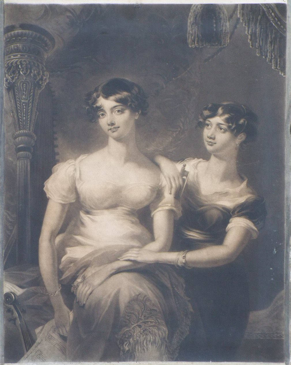 Mezzotint - Louisa Sharp and her Sister. - Say